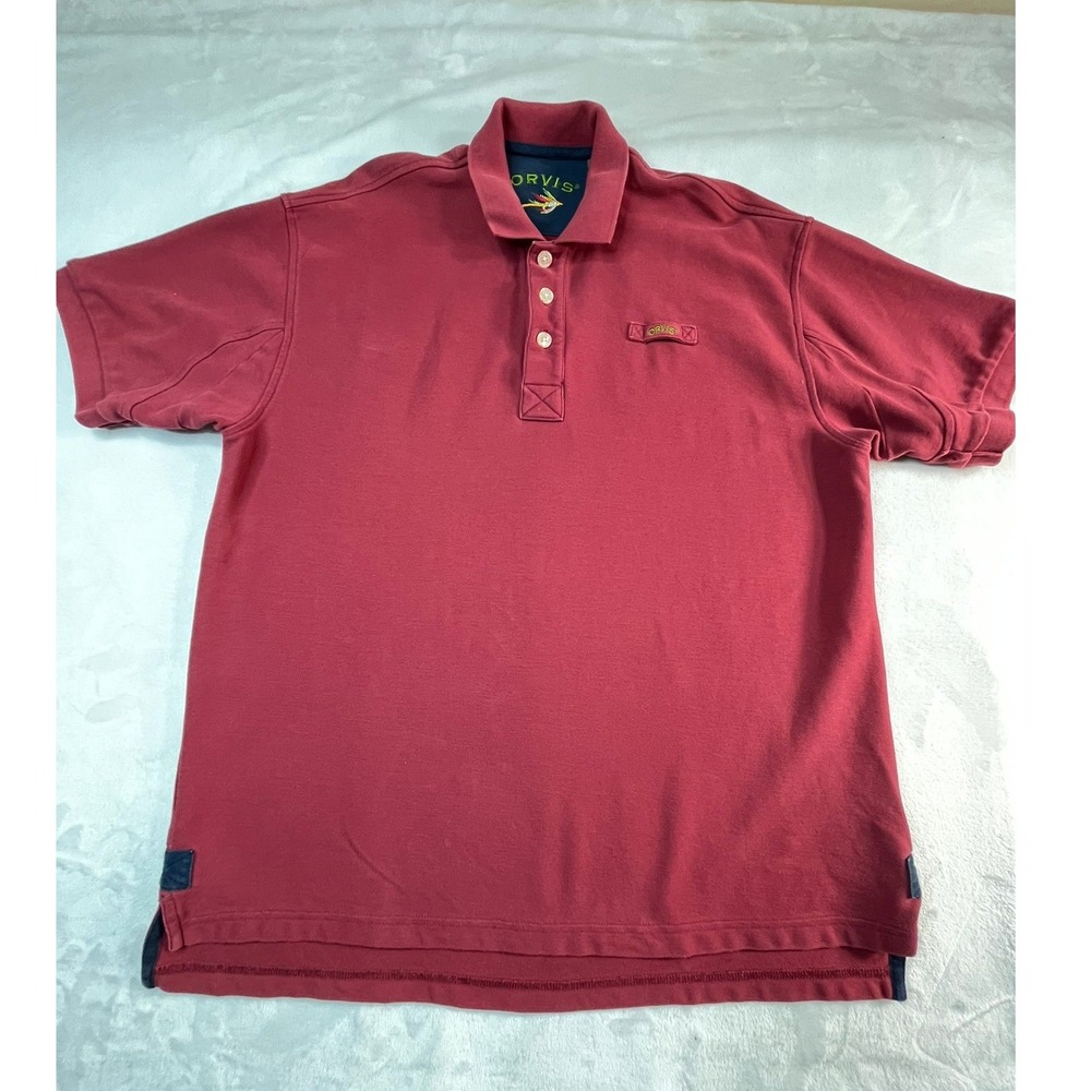 ORVIS Mens L Polo Shirt Maroon Red Pique Cotton Short Sleeve‎